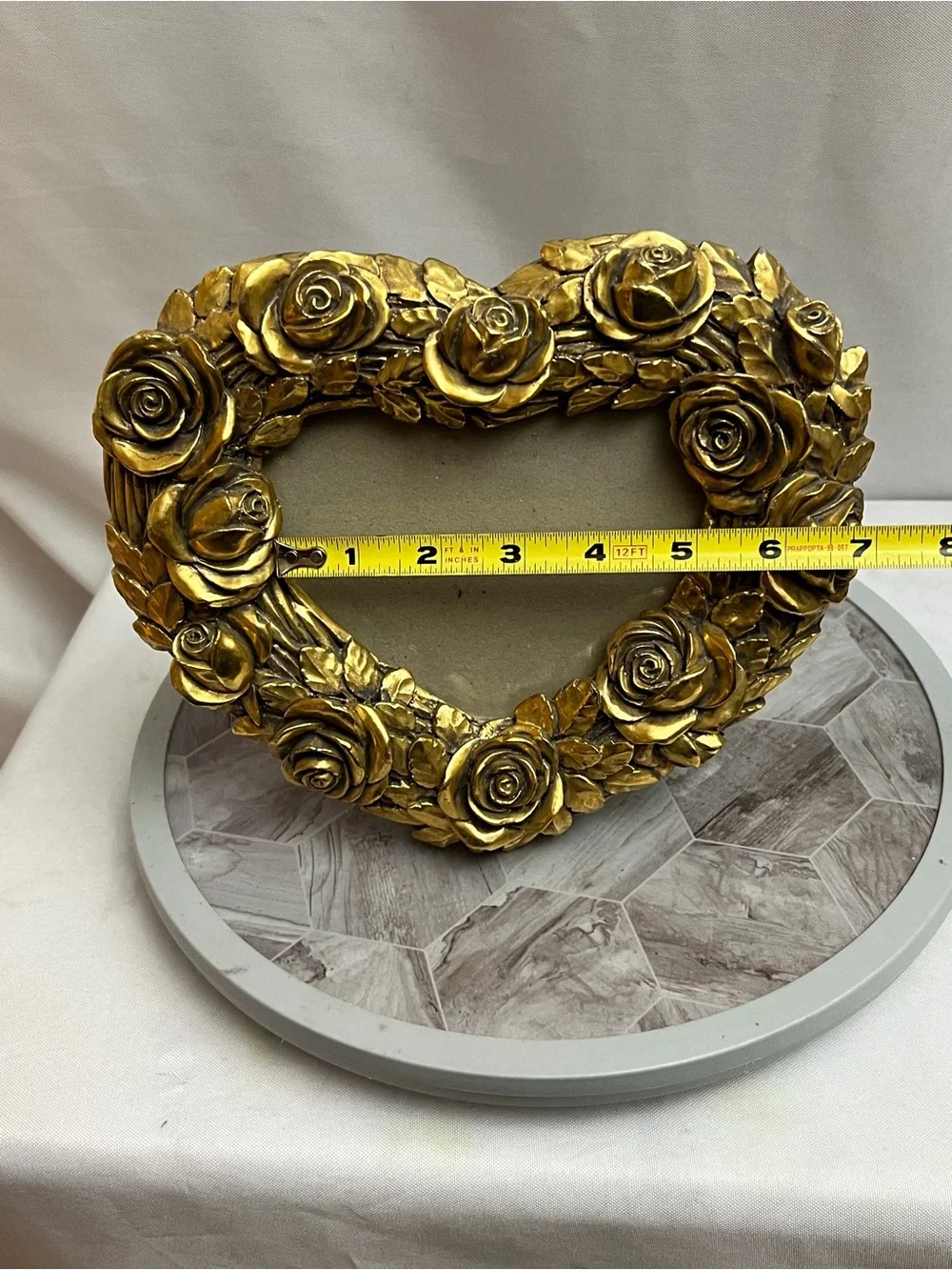 Gold Rose Heart Shaped Picture Frame Ornate Floral Romantic Tabletop Decor